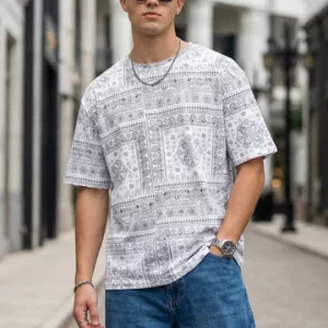 Paisley White Oversized All Over Printed T-shirt